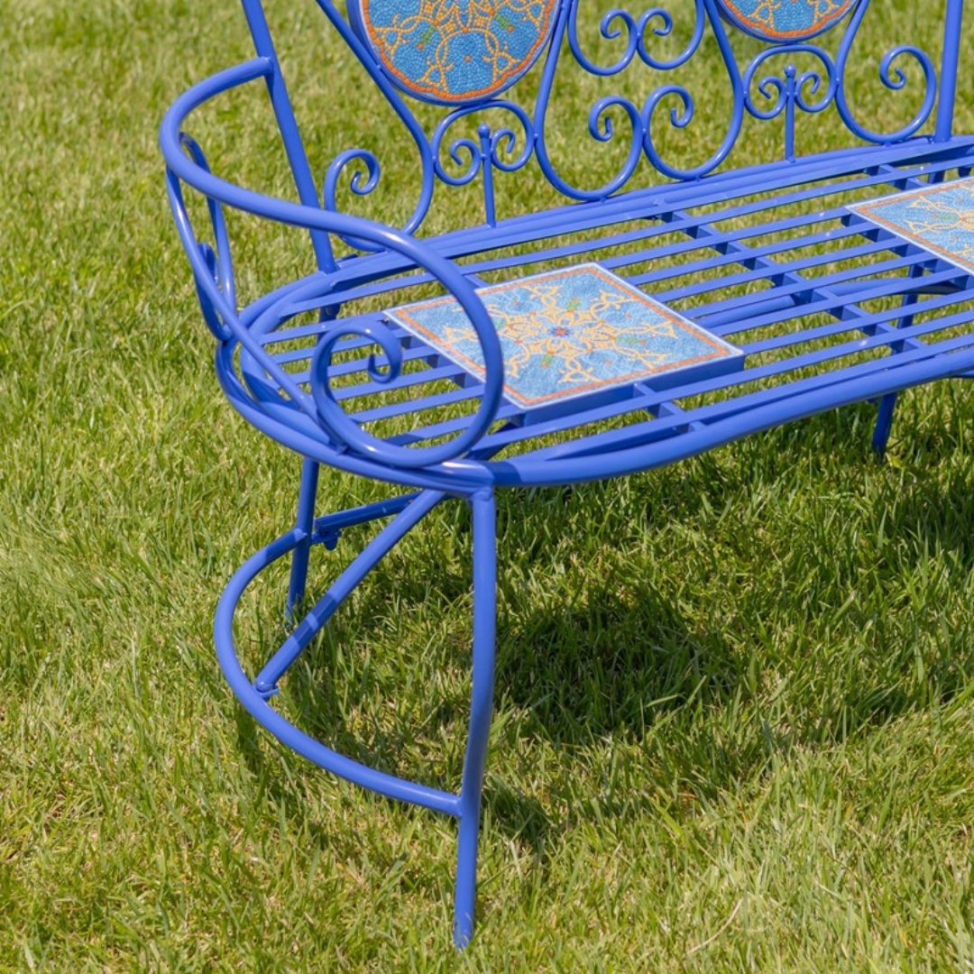 Mosaic Tile Bench with Iron Frame – Naples